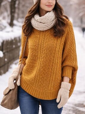 Anthropologie brand, angel of the north curved chunky cable sweater XS